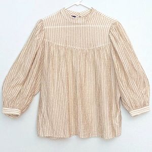 Beige shiny pucker top balloon sleeves L